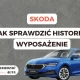 nfografika Dekoder VIN Skoda: Wizualizacja danych możliwych do sprawdzenia po numerze VIN dla niebieskiej Skody Superb. Grafika pokazuje trzy panele informacyjne: Dane Techniczne (silnik, skrzynia), Wyposażenie Fabryczne (kody PR) oraz Historia ASO i Przebieg.