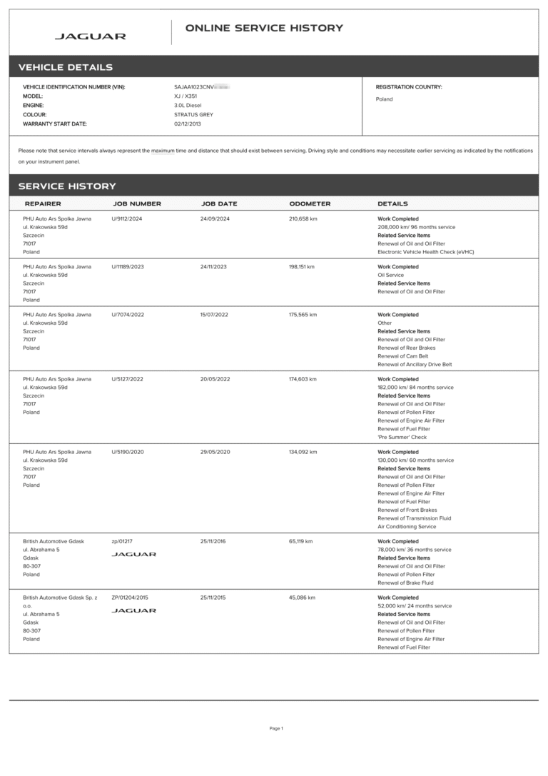 Przebieg po VIN - Jaguar 1