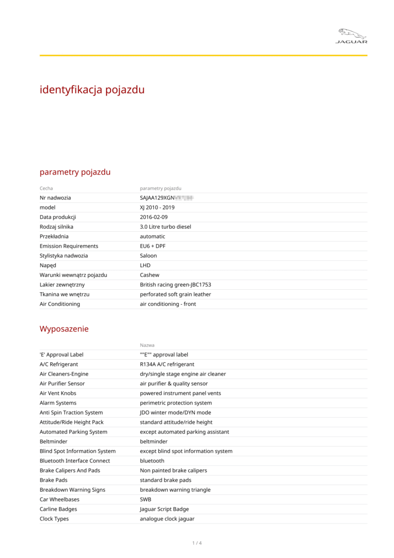 Przebieg po VIN Jaguar 4