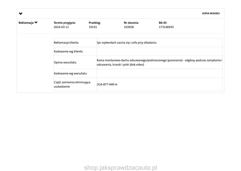 Dekoder VIN Volkswagen - historia zgłoszeń klienta i diagnoza warsztatu ASO