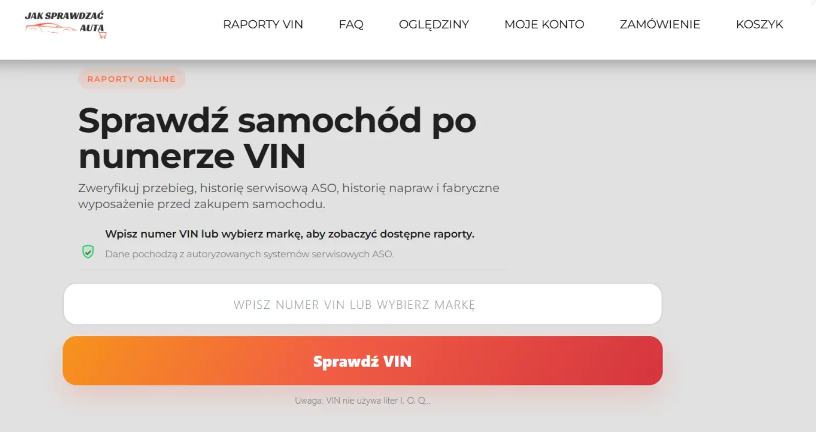 Wyszukiwarka numeru VIN w sklepie Jak Sprawdzać Auta – raporty historii ASO i fabrycznego wyposażenia