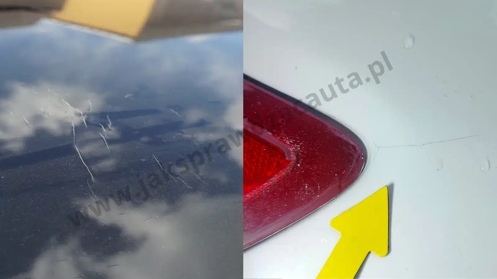 Pęknięcia szpachli po naprawie powypadkowej samochodu Pękająca szpachla na dachu i błotniku samochodu po naprawie