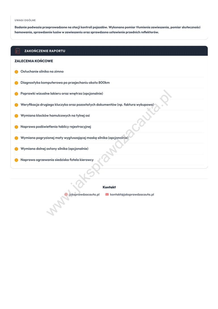 Przykładowy raport ze sprawdzenia samochodu przed kupnem Śląsk - Jaksprawdzacauta.pl